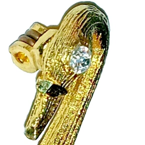 VINTAGE Gold Plated Swan Brooch Detailed Bird Pin Textured Clear Rhinestone Eye - Picture 4 of 9